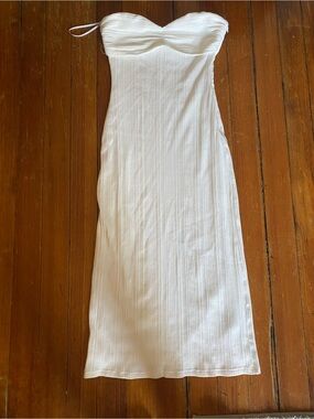 Lulu's White Strapless Ribbed Midi Dress